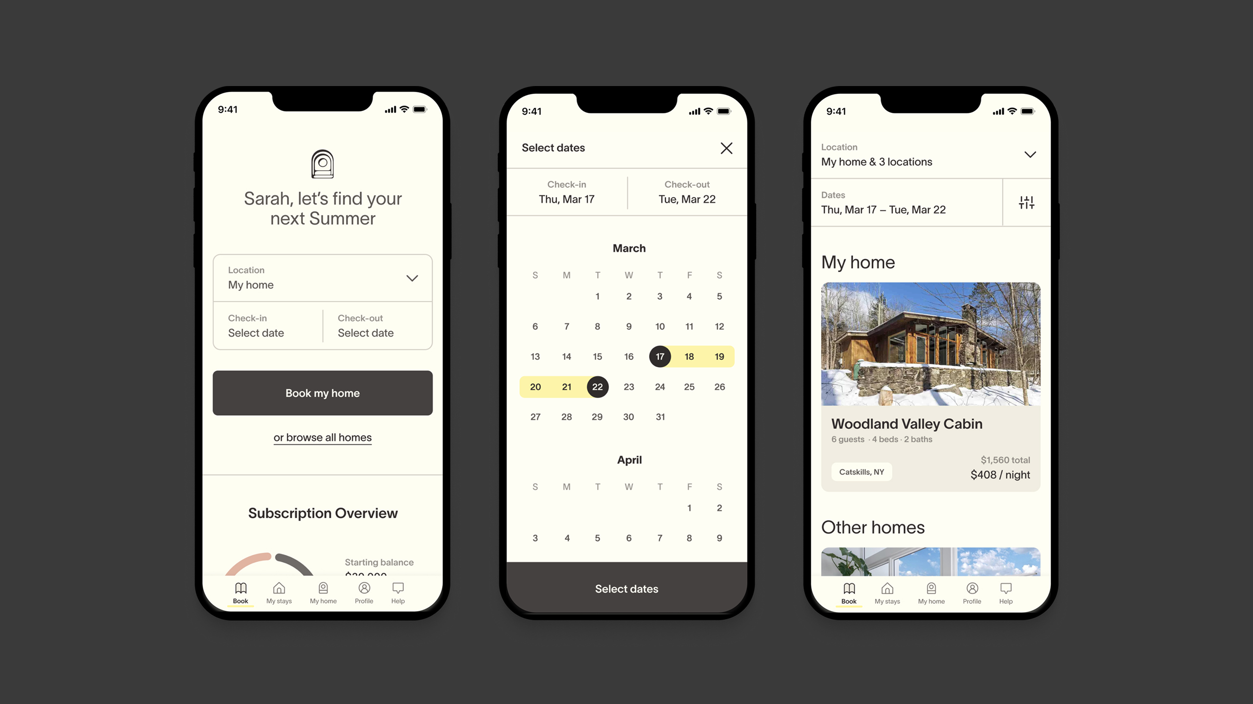 Select booking flow screens